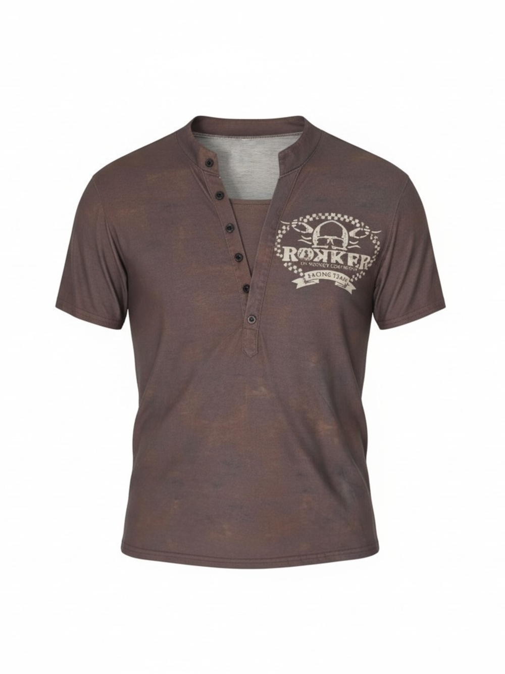 ROKKER Racing Team Skull Henley Shirt Men’s L Distressed Biker Motorcycle